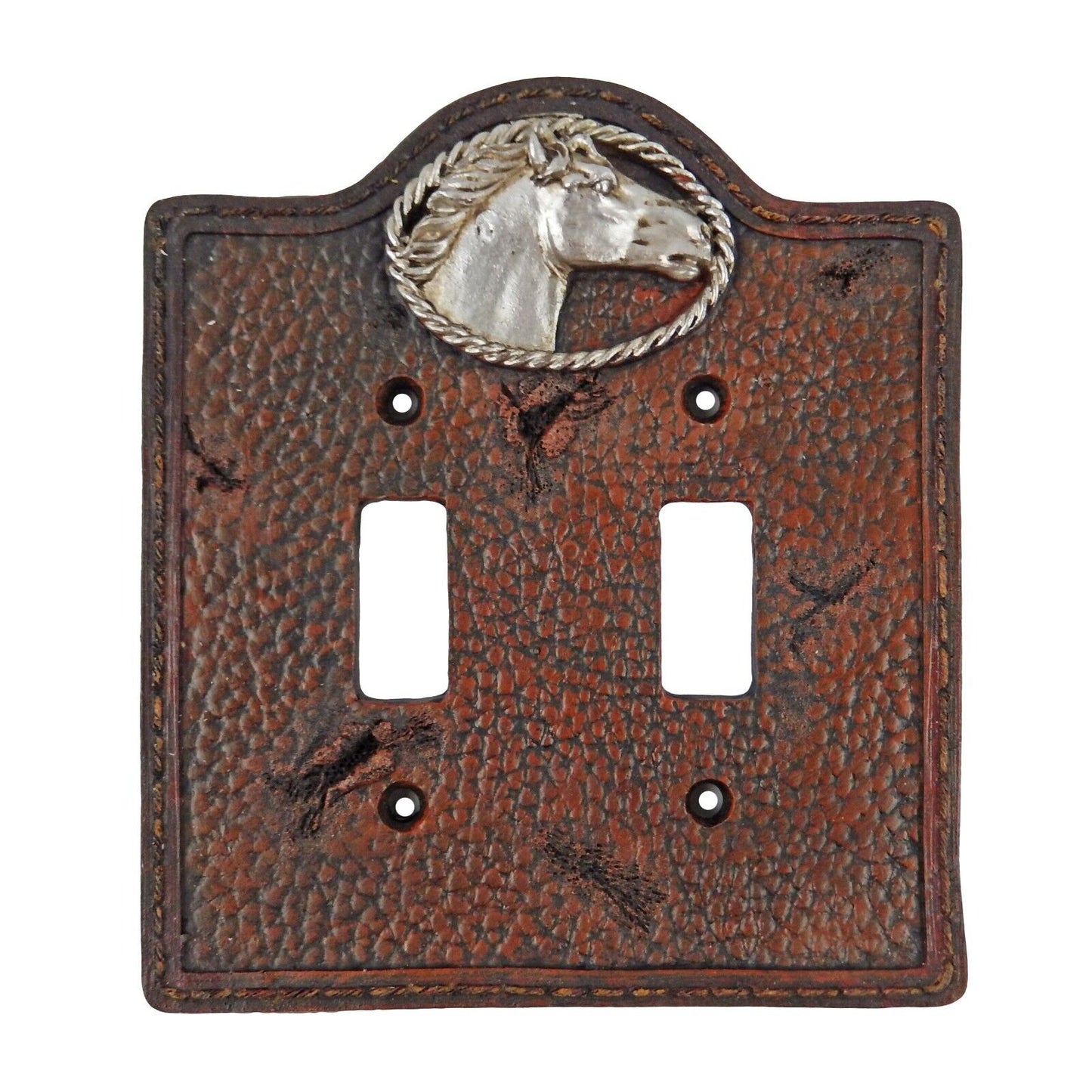 Western Silver Horse Head Wall Plate Covers Old Faux Leather Look Toggle Outlet