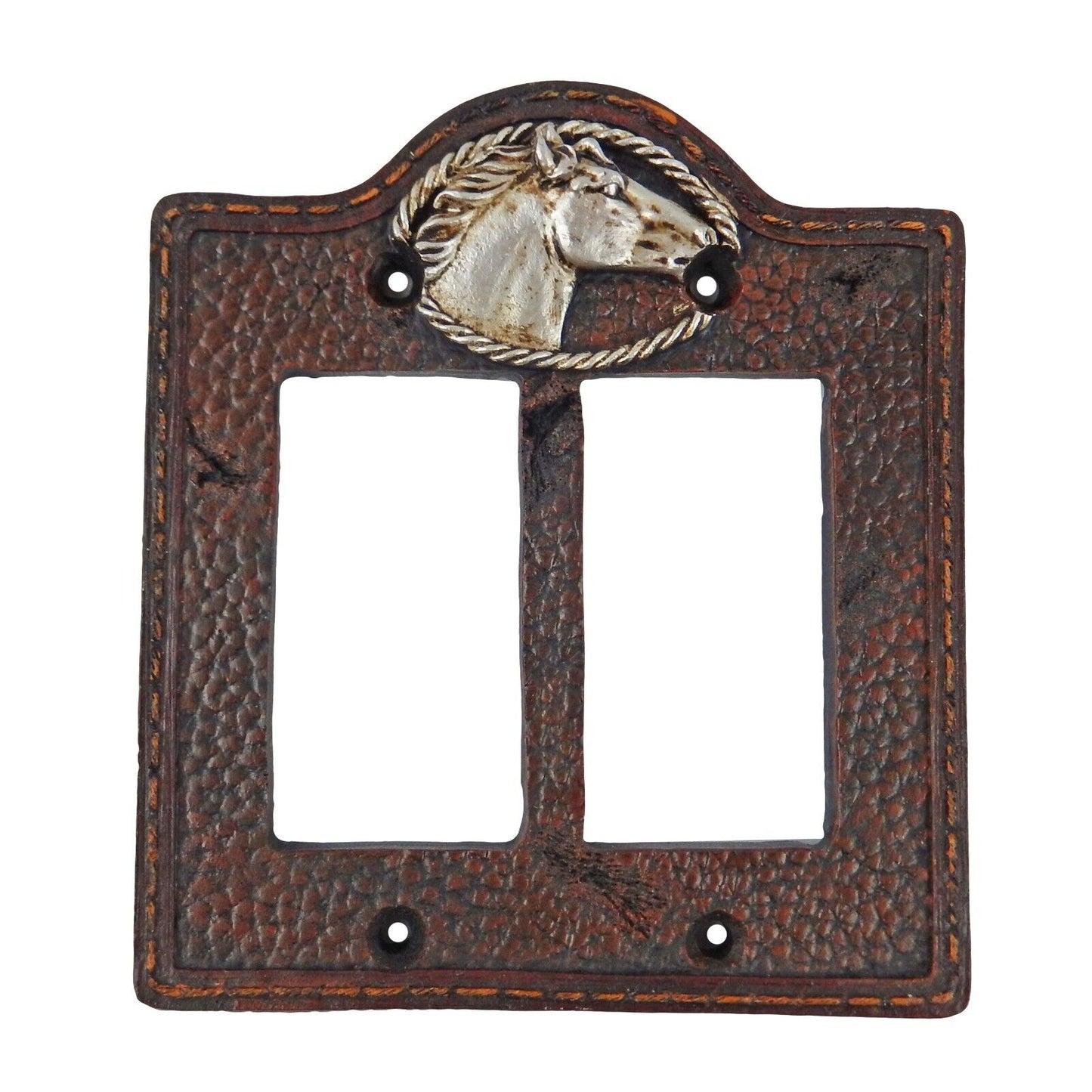 Western Silver Horse Head Wall Plate Covers Old Faux Leather Look Toggle Outlet