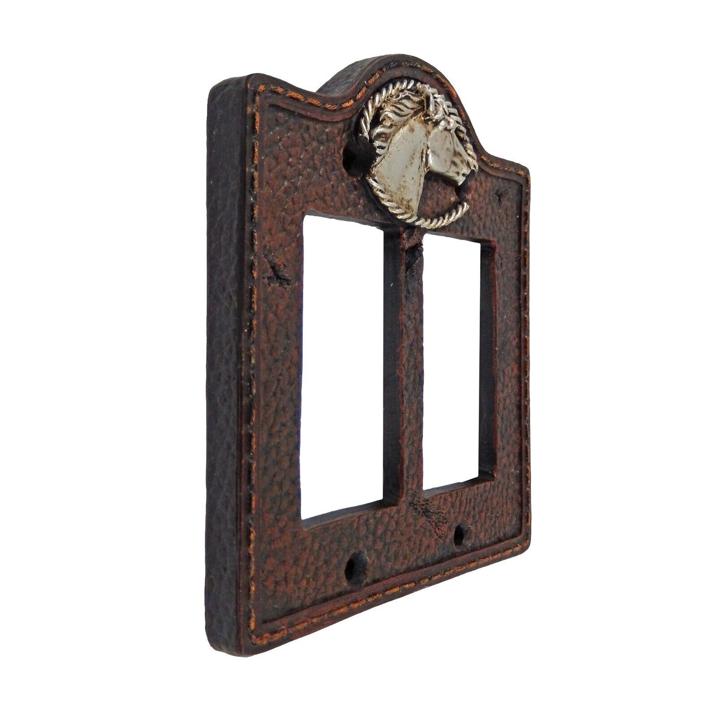 Western Silver Horse Head Wall Plate Covers Old Faux Leather Look Toggle Outlet