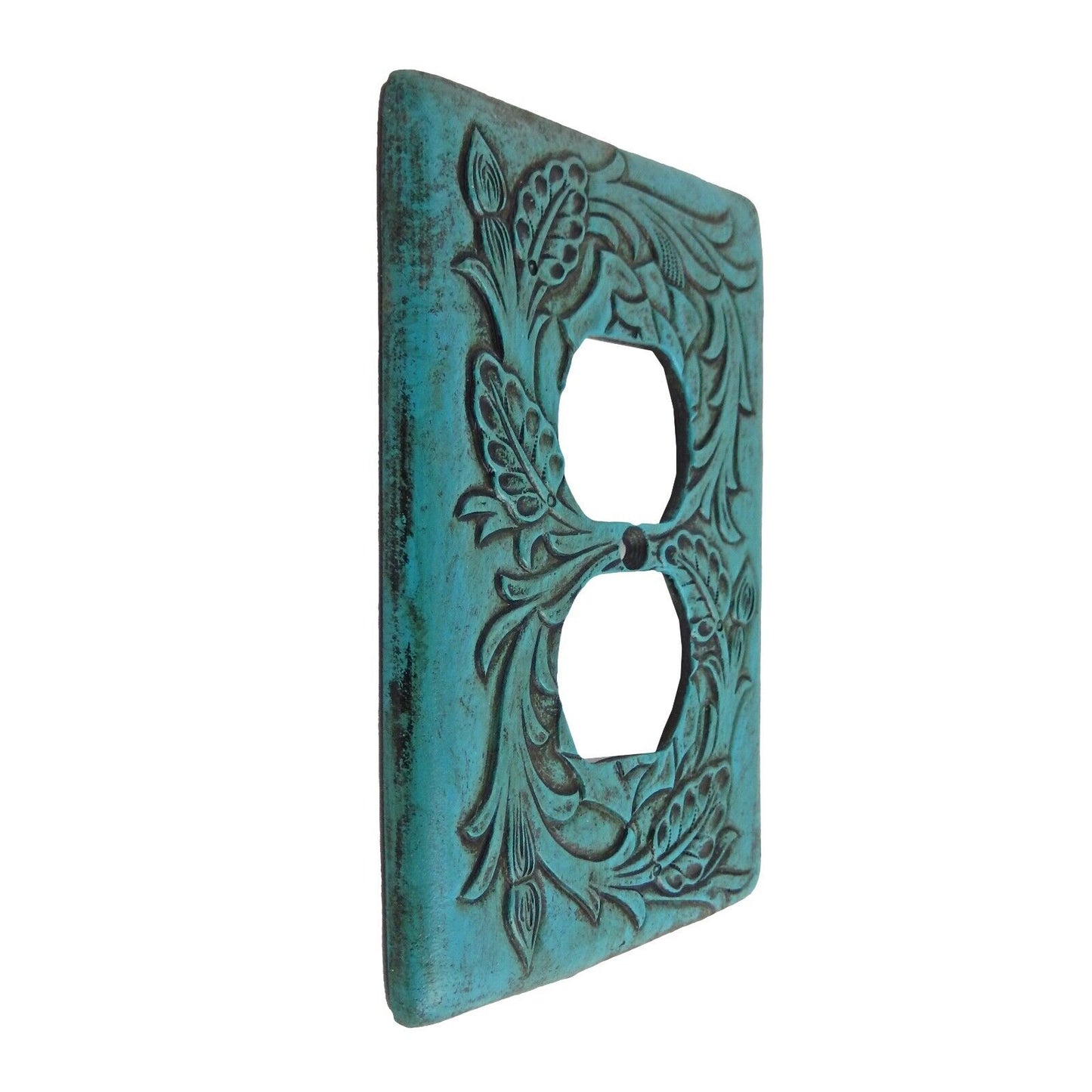 Turquoise Switch Plate Cover Embossed Floral Design Rustic Western Rocker Outlet