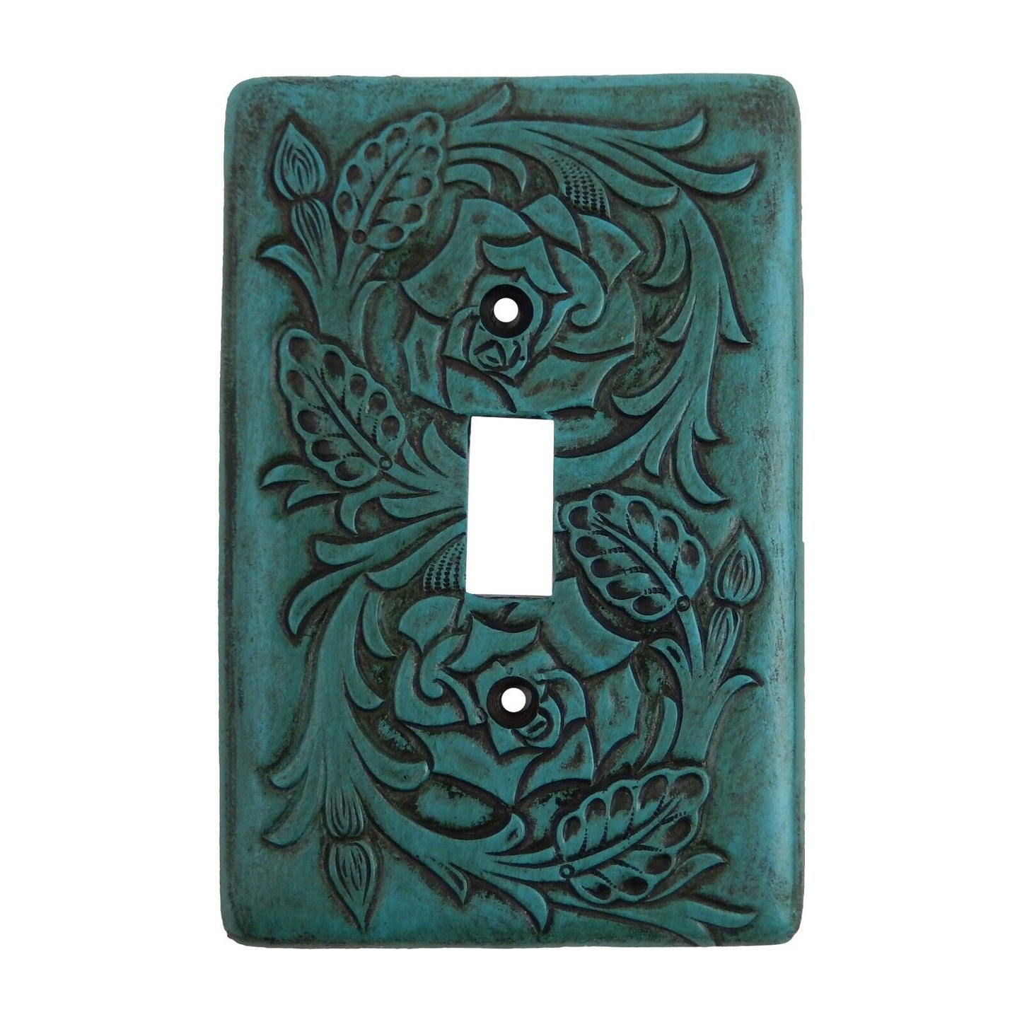 Turquoise Switch Plate Cover Embossed Floral Design Rustic Western Rocker Outlet