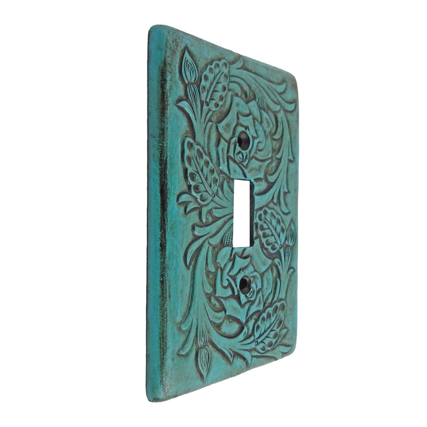 Turquoise Switch Plate Cover Embossed Floral Design Rustic Western Rocker Outlet