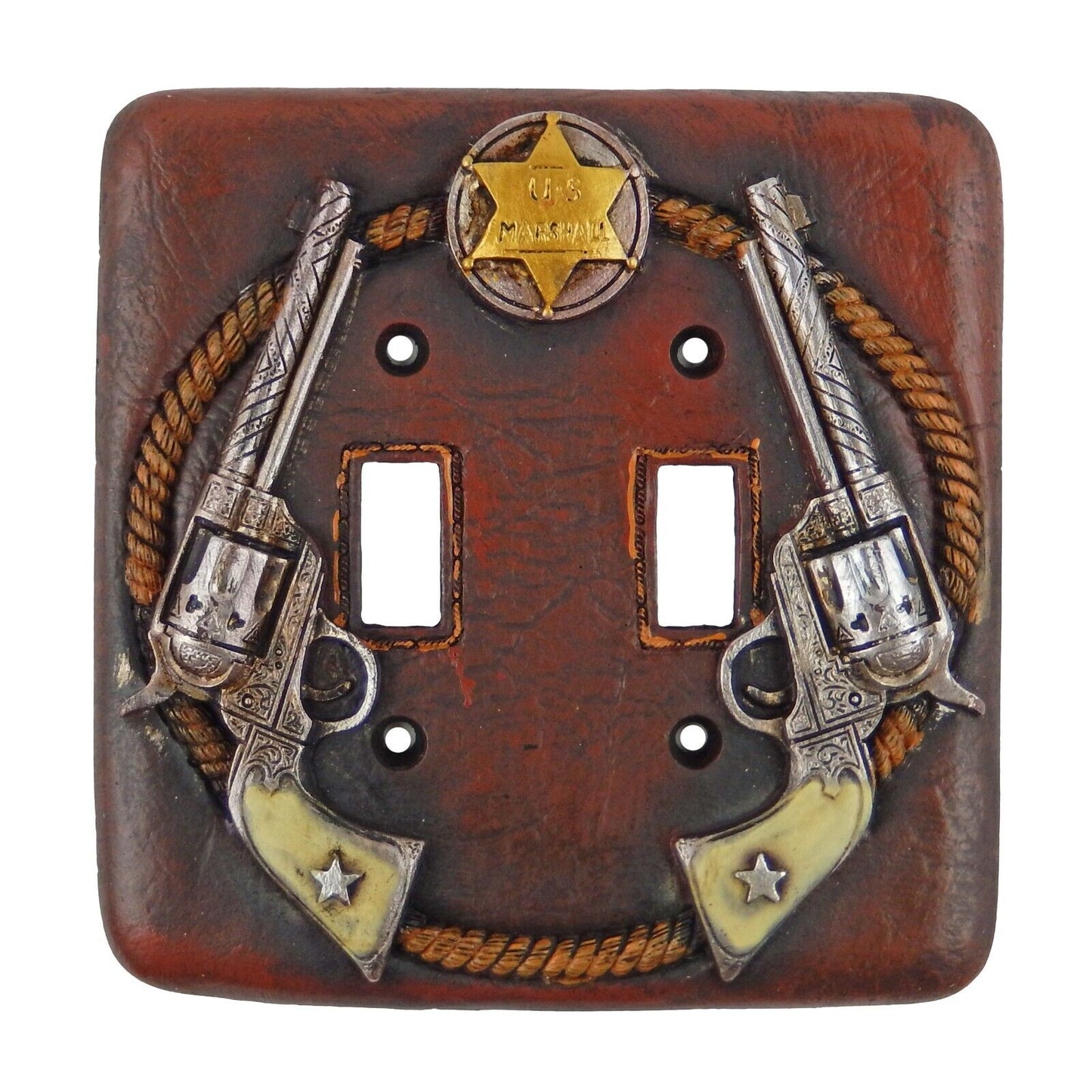 Western Sheriff Rustic Double Pistols Rope Star Wall Plate & Outlet Covers