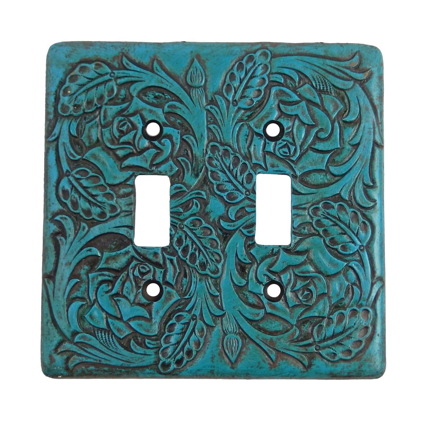 Turquoise Switch Plate Cover Embossed Floral Design Rustic Western Rocker Outlet