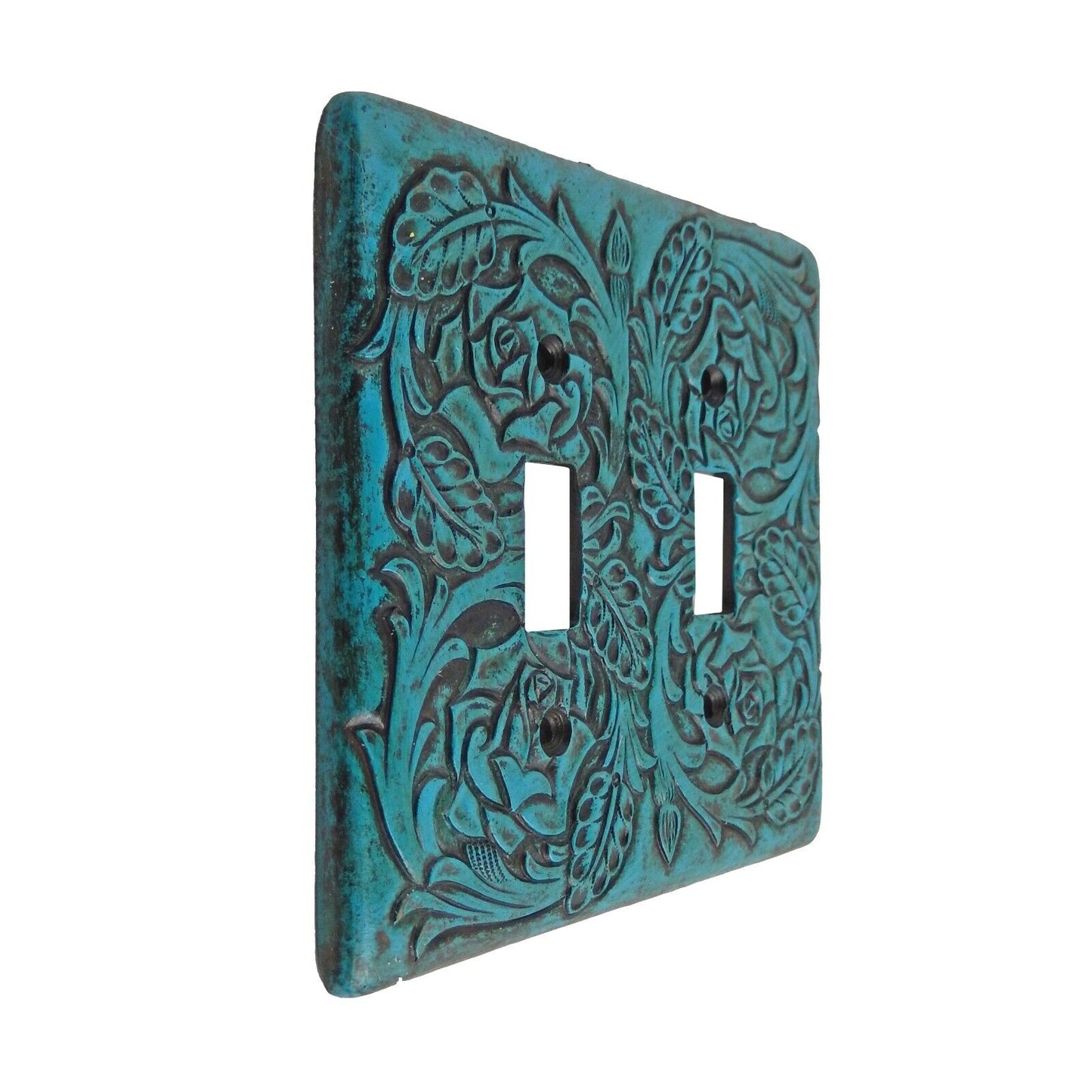 Turquoise Switch Plate Cover Embossed Floral Design Rustic Western Rocker Outlet