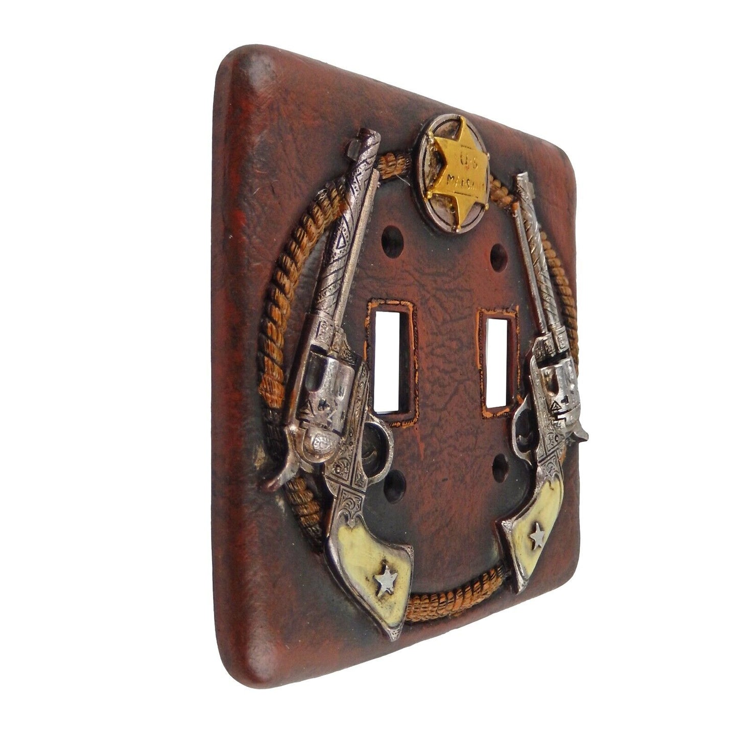 Western Sheriff Rustic Double Pistols Rope Star Wall Plate & Outlet Covers