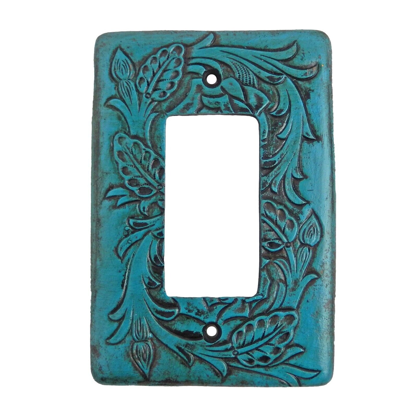 Turquoise Switch Plate Cover Embossed Floral Design Rustic Western Rocker Outlet