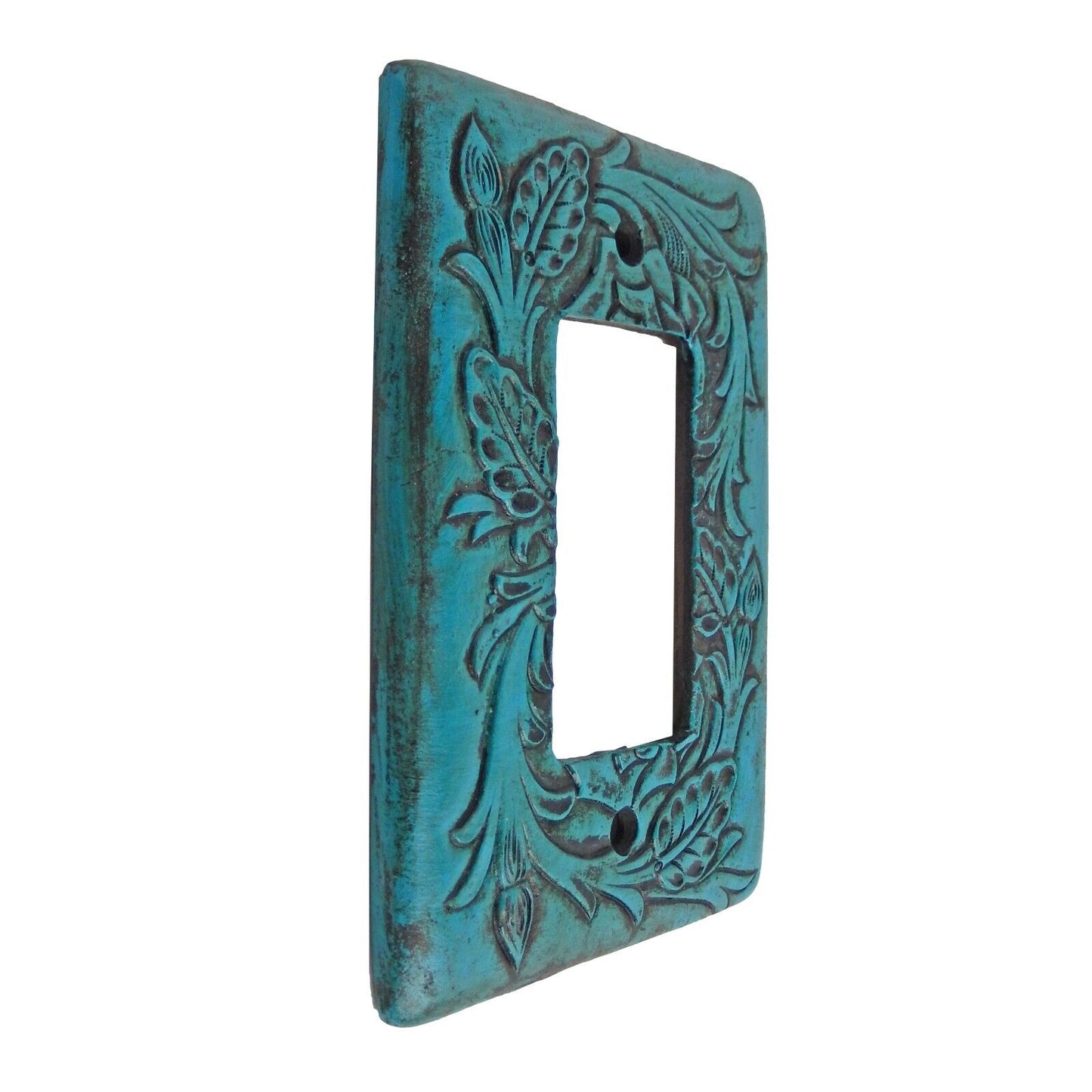 Turquoise Switch Plate Cover Embossed Floral Design Rustic Western Rocker Outlet
