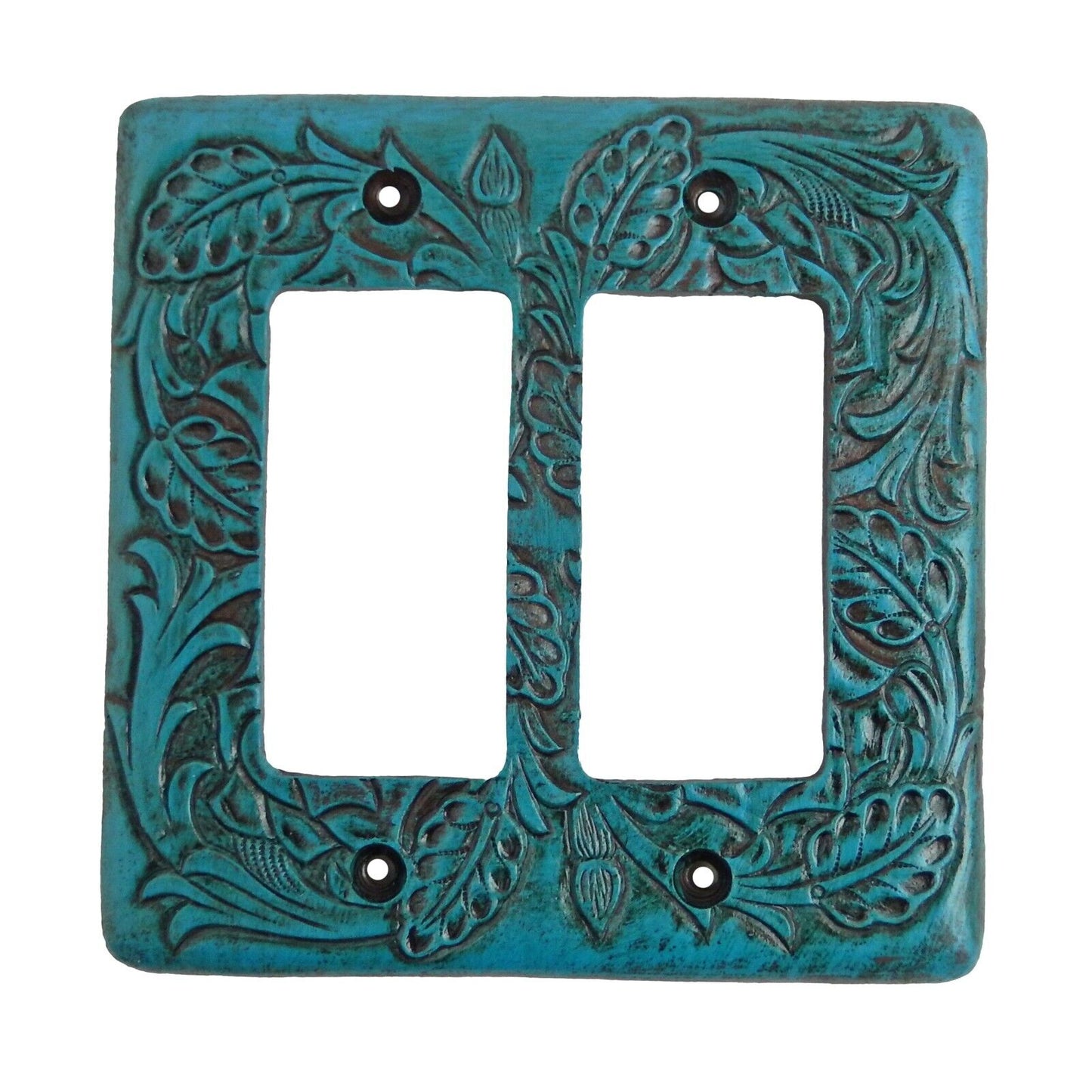 Turquoise Switch Plate Cover Embossed Floral Design Rustic Western Rocker Outlet