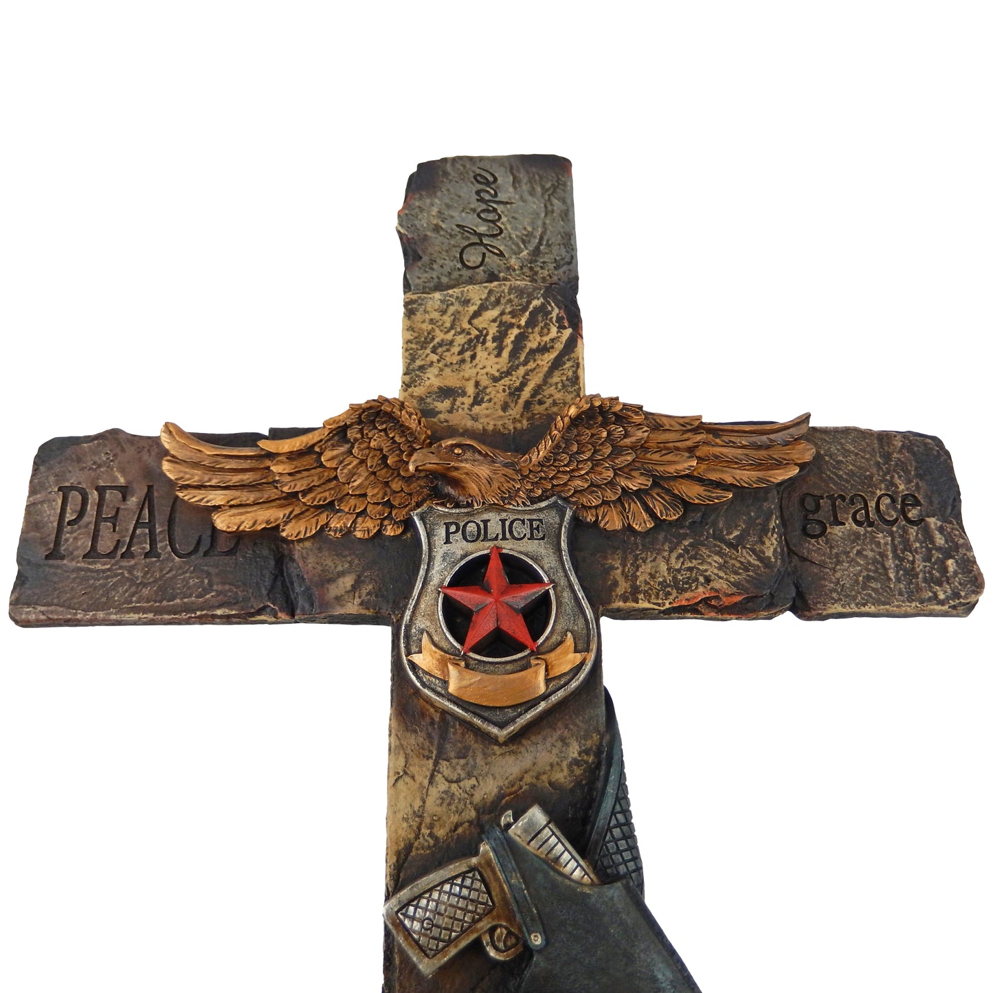 Large Inspirational Policeman Wall Cross American Eagle Engraved Stone Look 20 inch