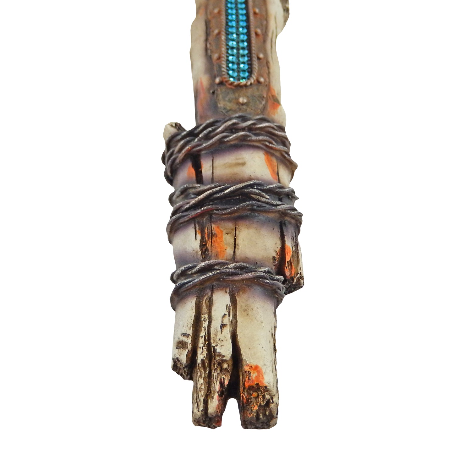 Red Stone Wall Cross Faux Wood Look Wrapped Faux Wire Blue Stone Inlay Layered