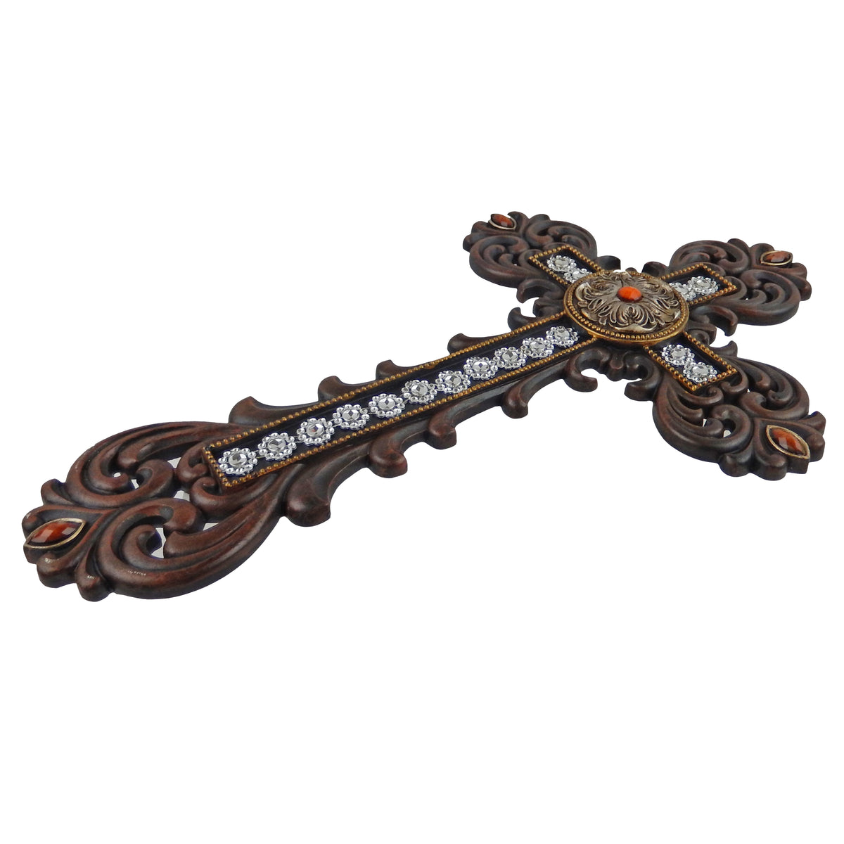 Fleur De Lis Stones Scrolls Decorative Wall Cross Floral Pattern Rhinestones 16 in