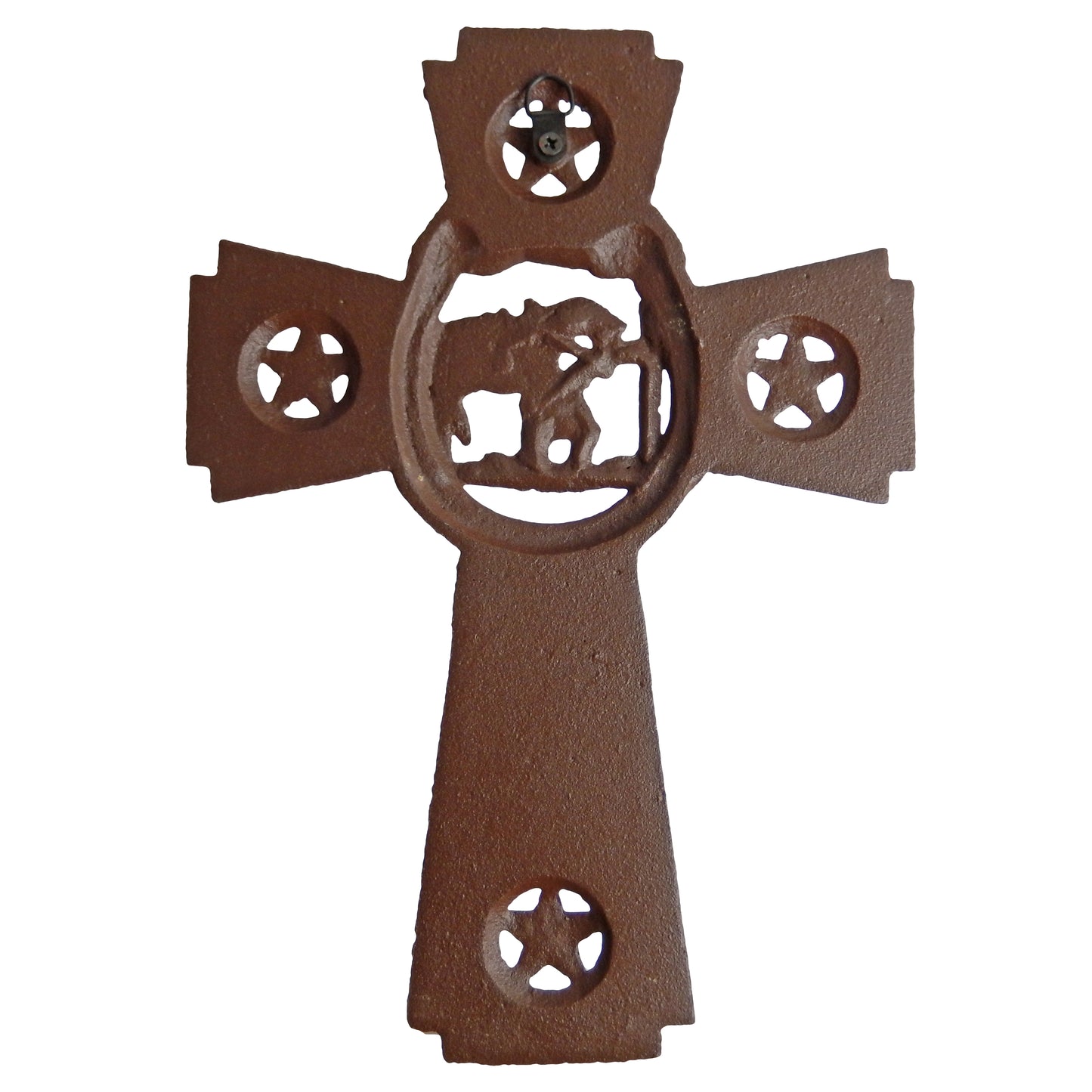 Cast Iron Stars God Bless Our Home Wall Cross Kneeling Cowboy With Horse Brown