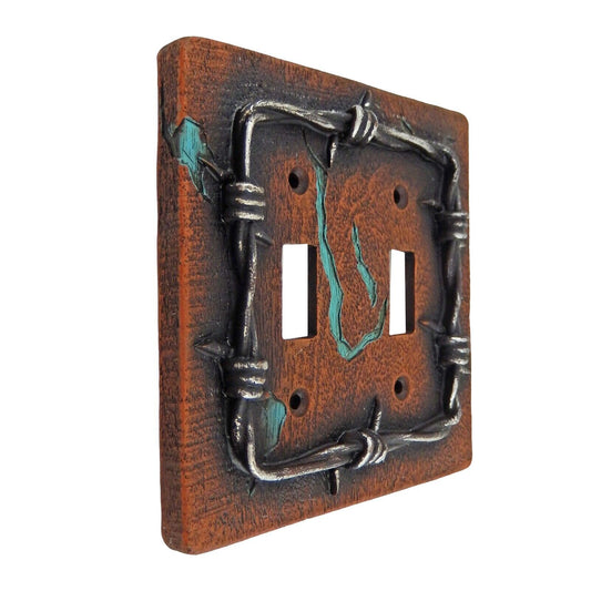Western Rustic Barbed Wire Wall Plate Cover Double Toggle Switch Wood Look