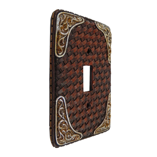 Western Weave Pattern Wall Plate Cover Single Toggle Switch Silver Accents