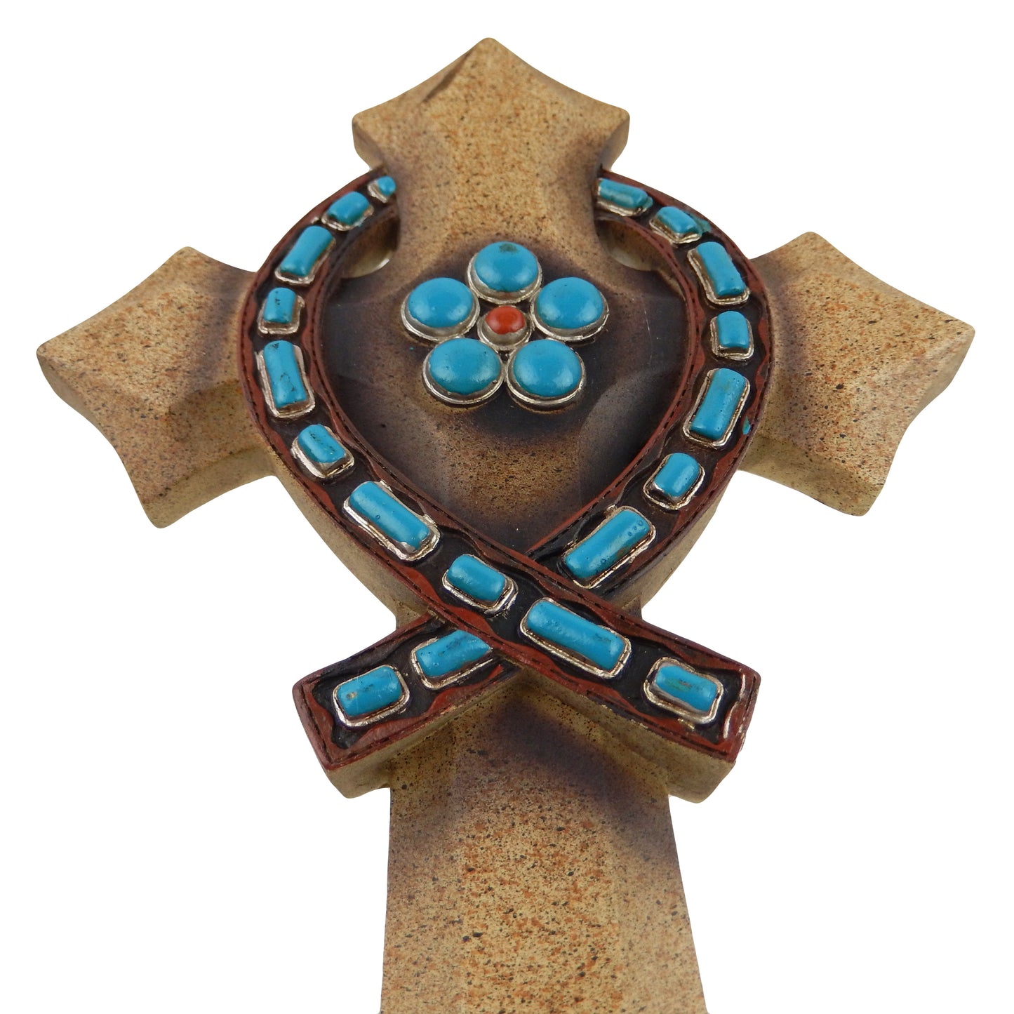 Jesus Fish Ichthys Symbol Turquoise Decorative Wall Hanging Cross Stone Look 12 x 7 inch