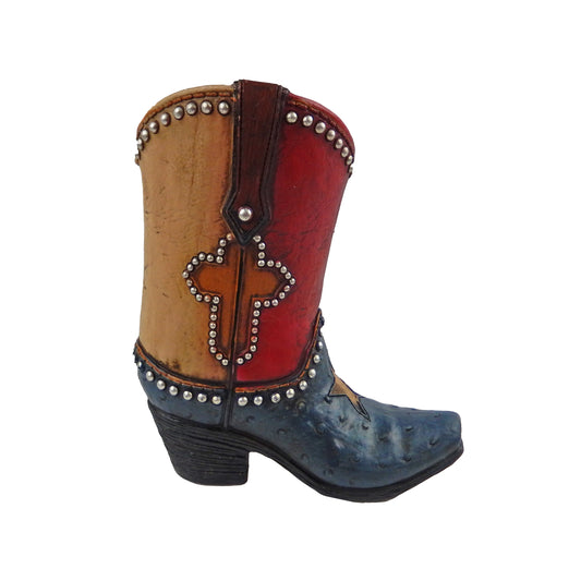 Hand Painted Texas Flag Boot Cross Star Piggy Bank Silver Studs Shelf Sitter