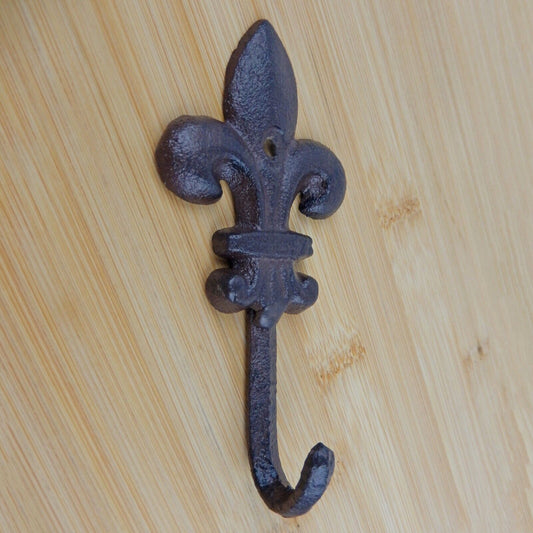 Small Cast Iron Fleur De Lis Wall Hook Key Towel Cap Coat Hanger Rustic Brown