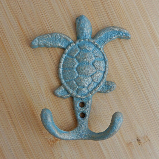 Cast Iron Sea Turtle Double Wall Hook Key Towel Coat Purse Door Hanger Green