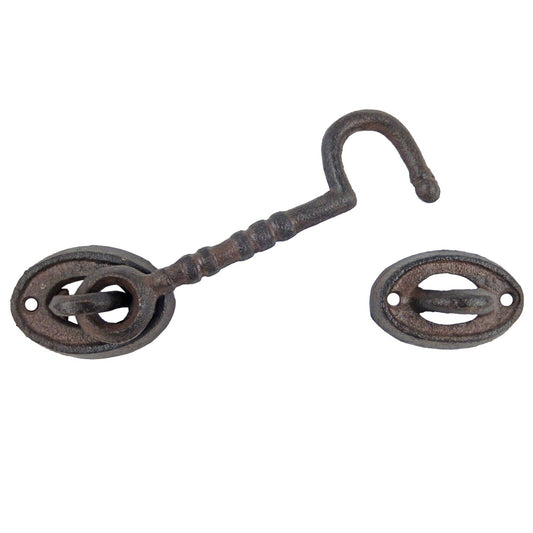 Cast Iron Swivel Hook & Eye Door Latch Hasp Gate Hardware Antique Style 6" Arm