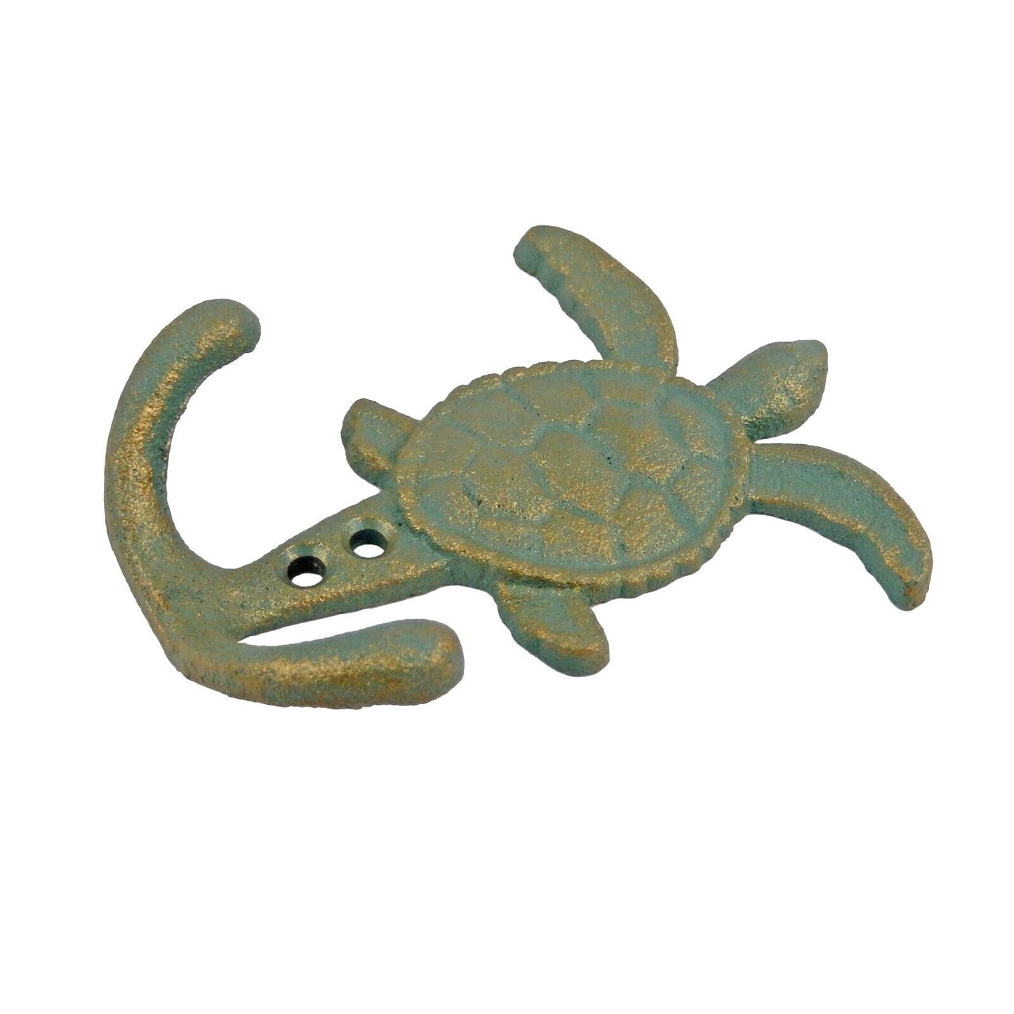 Cast Iron Sea Turtle Double Wall Hook Key Towel Coat Purse Door Hanger Green