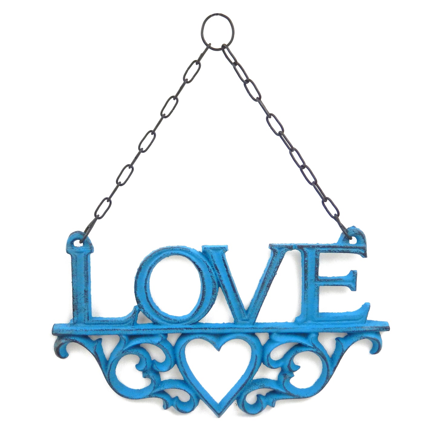 Cast Iron Hope Faith Love Wall Decor 3Pc Set Heart Cross Fleur De Lis Turquoise