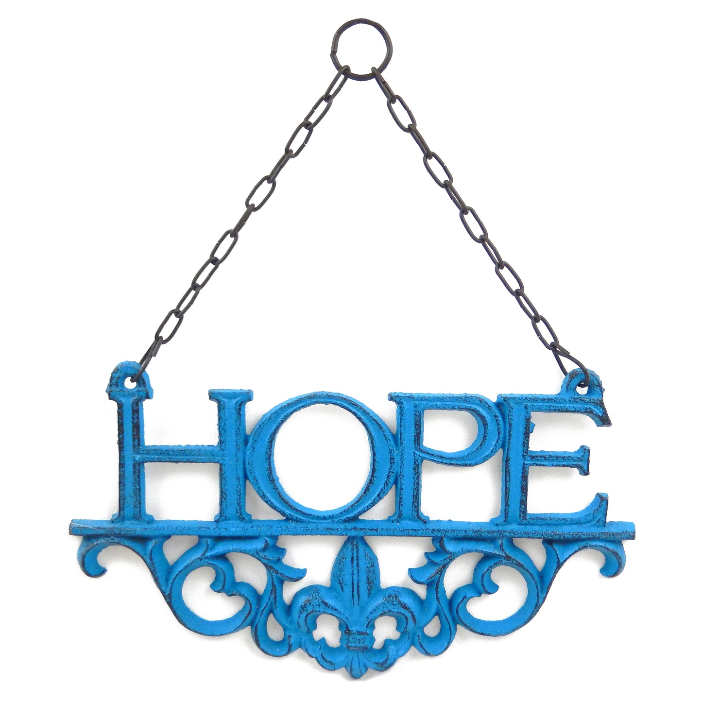 Cast Iron Hope Faith Love Wall Decor 3Pc Set Heart Cross Fleur De Lis Turquoise
