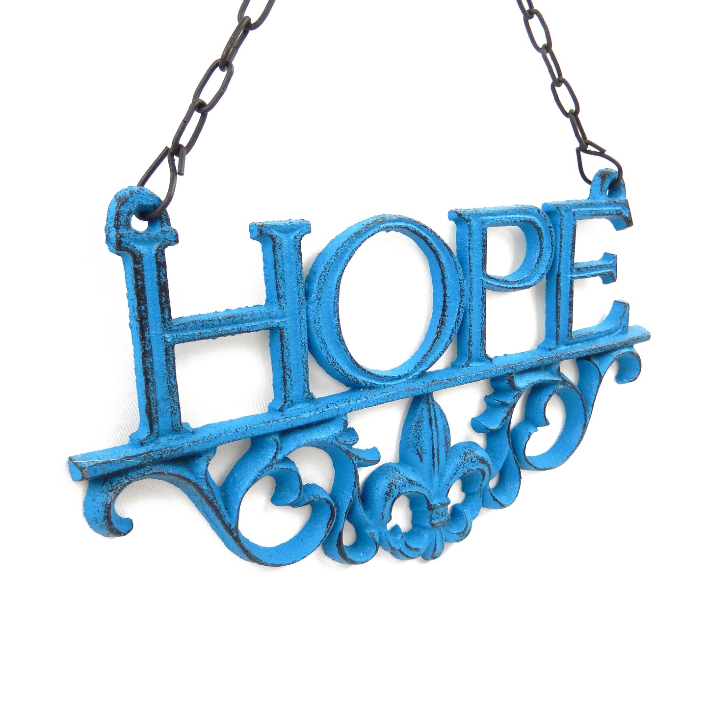 Cast Iron Hope Faith Love Wall Decor 3Pc Set Heart Cross Fleur De Lis Turquoise