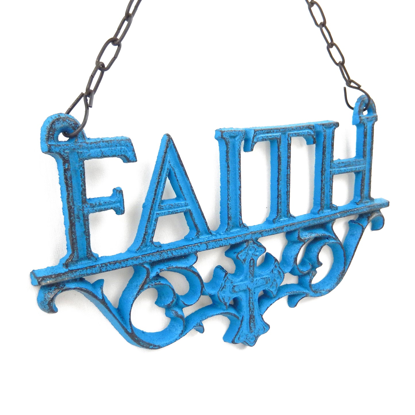 Cast Iron Hope Faith Love Wall Decor 3Pc Set Heart Cross Fleur De Lis Turquoise