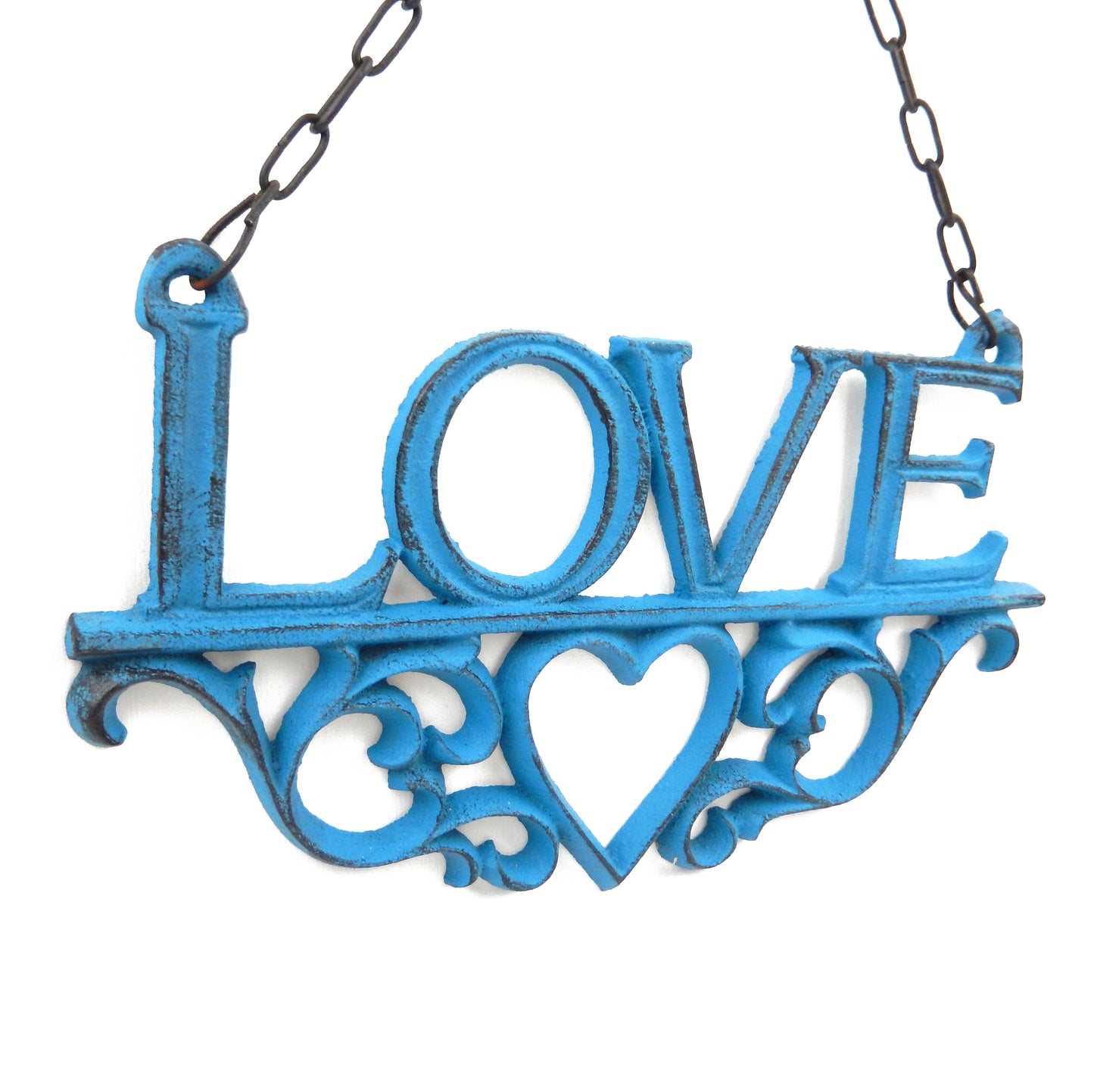 Cast Iron Hope Faith Love Wall Decor 3Pc Set Heart Cross Fleur De Lis Turquoise