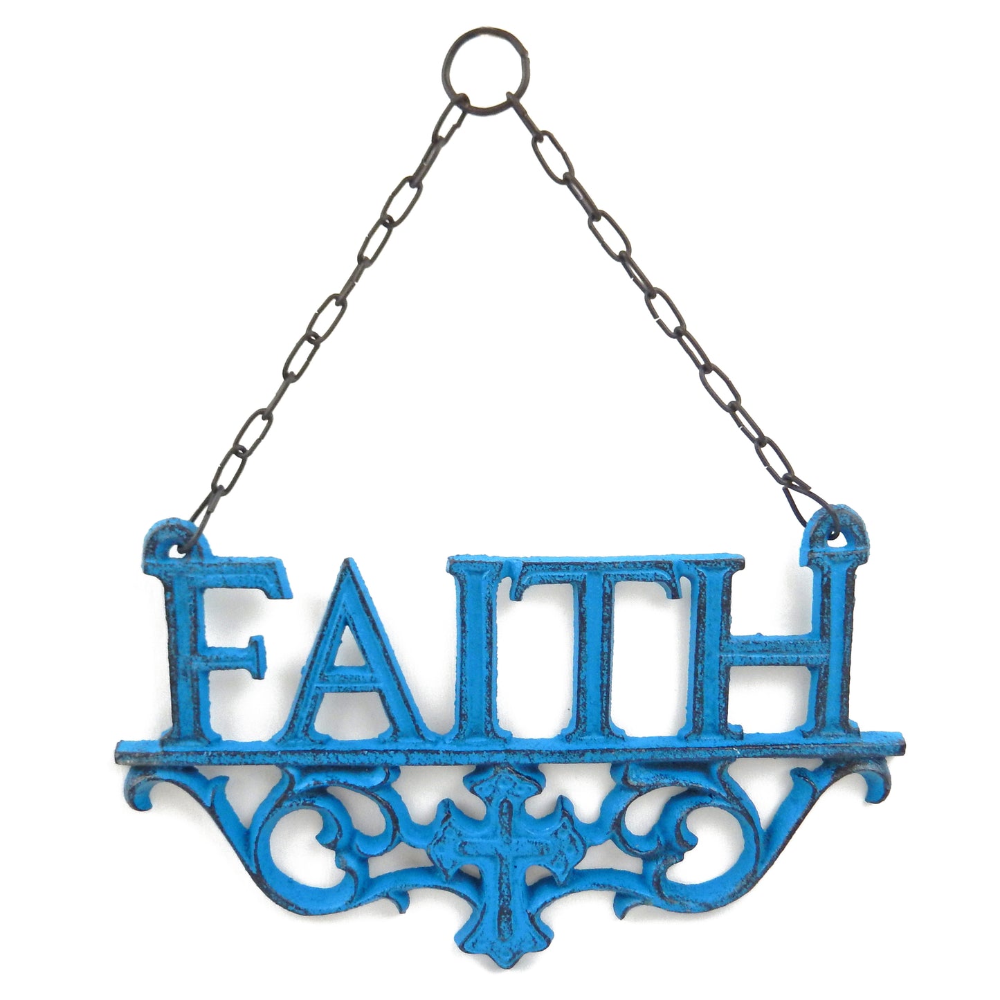 Cast Iron Hope Faith Love Wall Decor 3Pc Set Heart Cross Fleur De Lis Turquoise