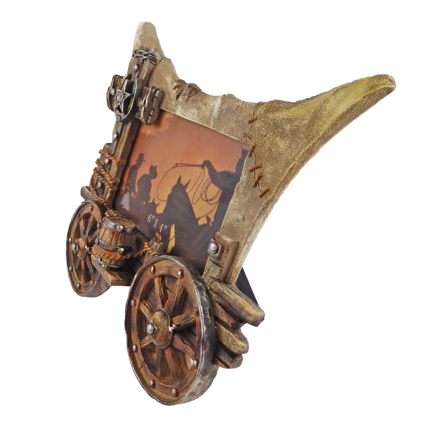 Rustic Western Barrell Wagon Wheel Cross 4 x 6 inch Picture Photo Frame