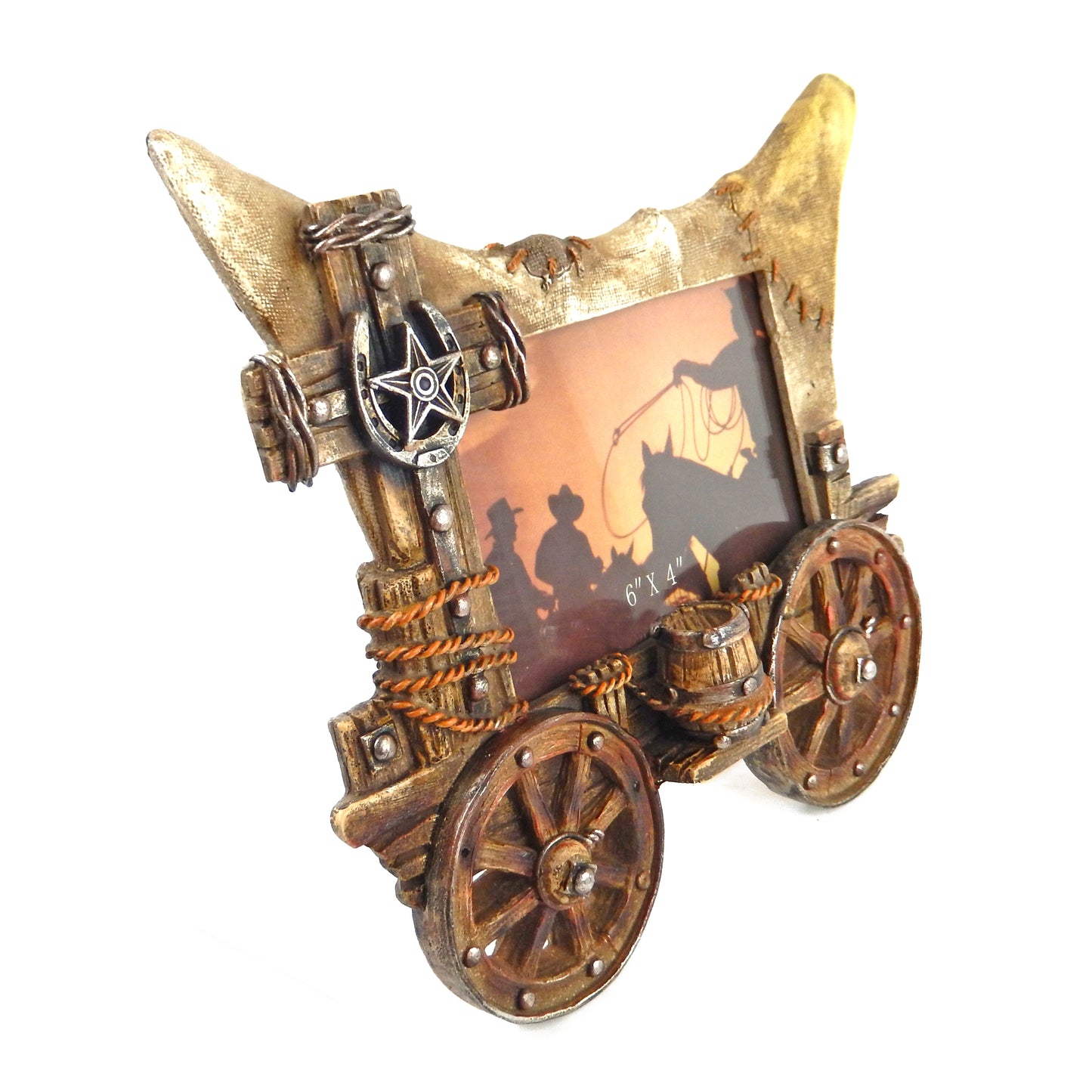 Rustic Western Barrell Wagon Wheel Cross 4 x 6 inch Picture Photo Frame