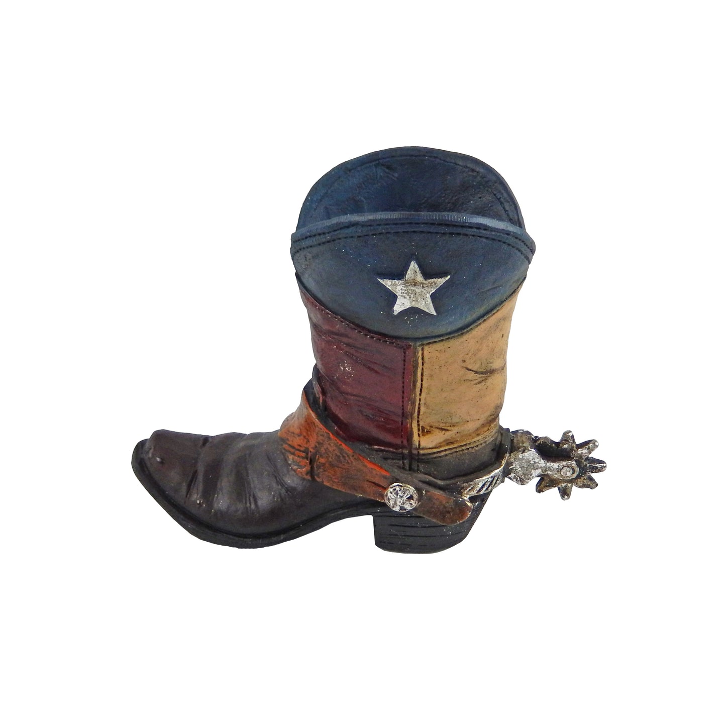 Rustic Mini Texas Flag Boot Vase Toothpick Pen Holder Tiny Cowboy 4 inch Tall