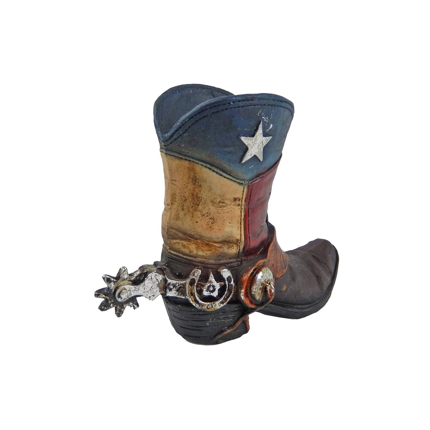 Rustic Mini Texas Flag Boot Vase Toothpick Pen Holder Tiny Cowboy 4 inch Tall