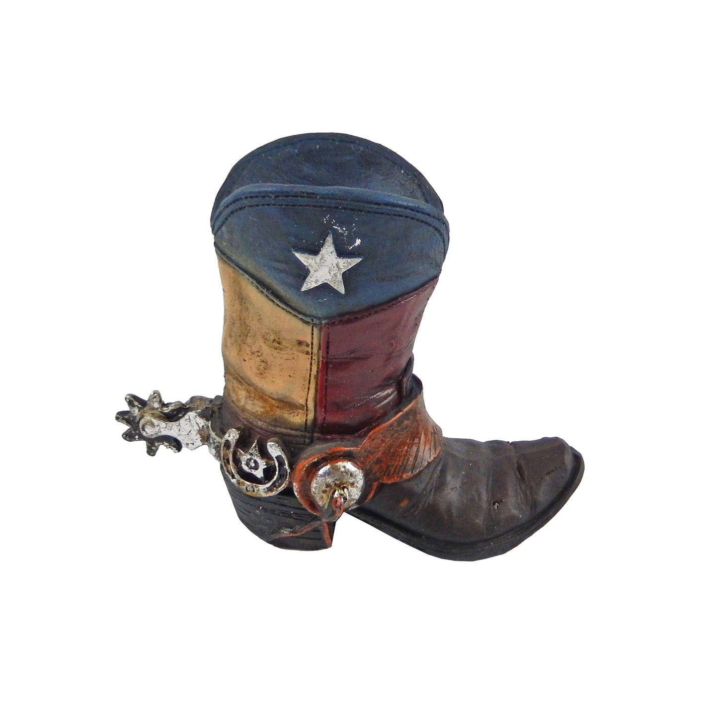 Rustic Mini Texas Flag Boot Vase Toothpick Pen Holder Tiny Cowboy 4 inch Tall