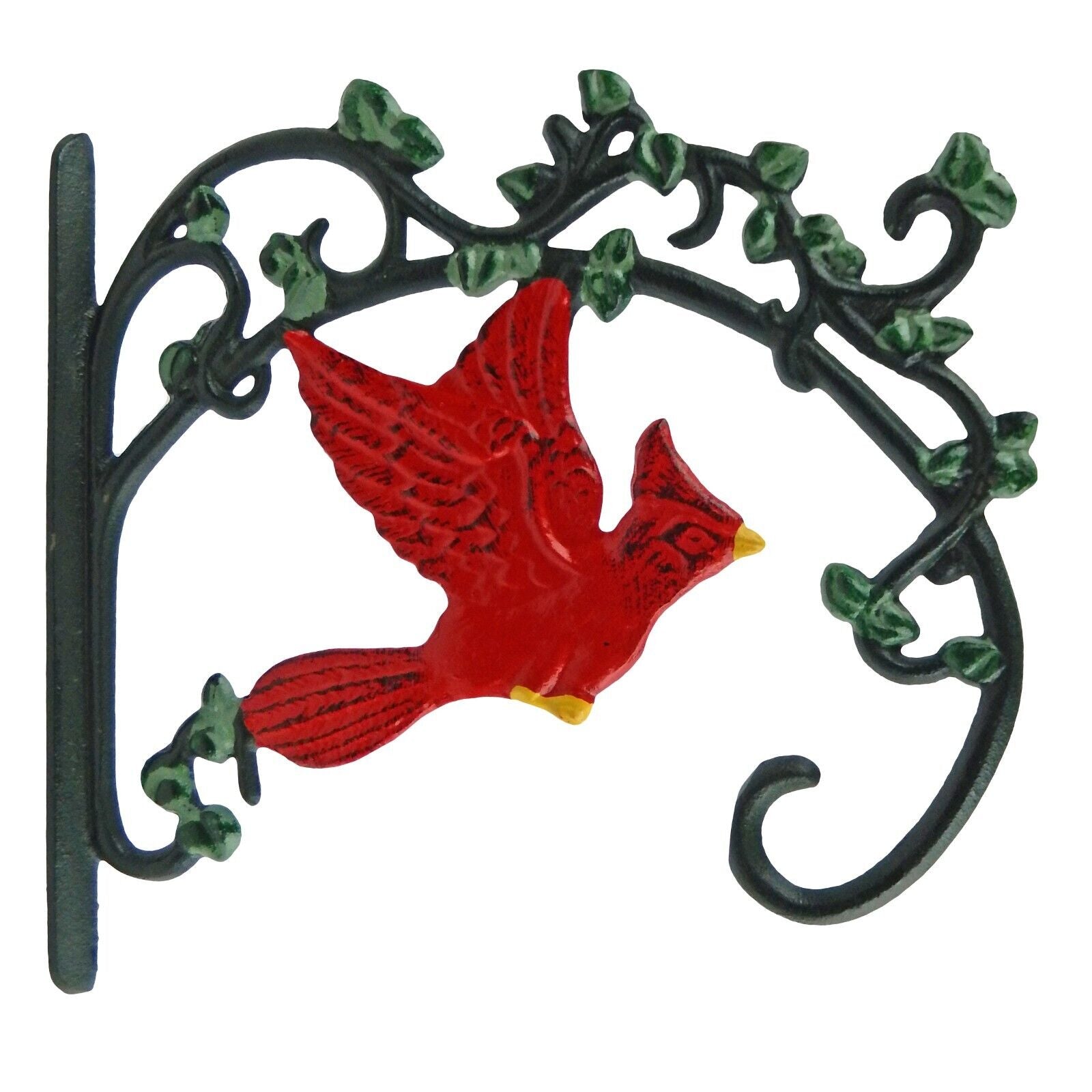bird plant hanger Cast Iron Red Cardinal Bird Plant Hanger Bracket Hook Vines Scrolls Green 10.5"