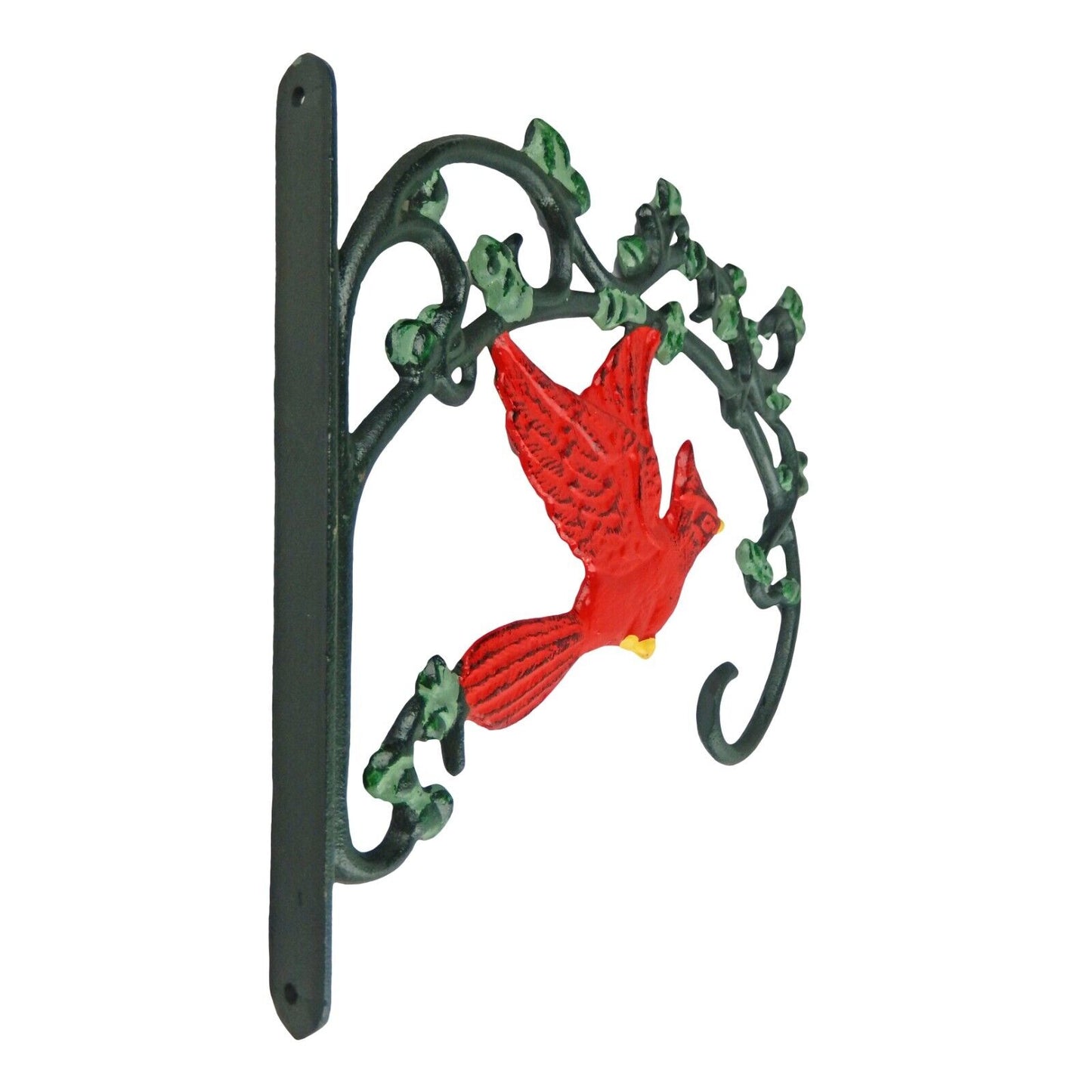 Cast Iron Red Cardinal Bird Plant Hanger Bracket Hook Vines Scrolls Green 10.5"