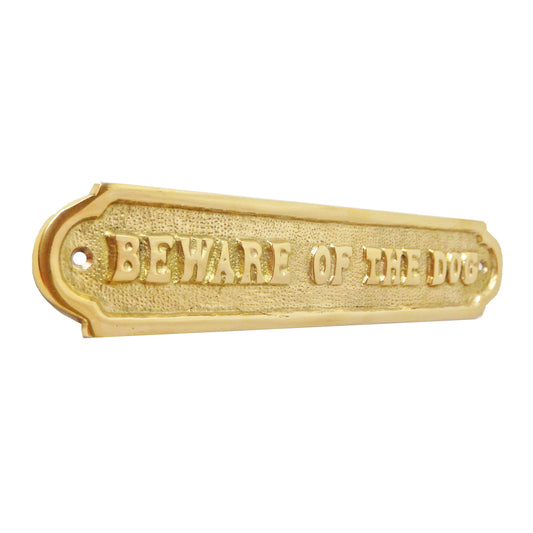 Beware of The Dog Solid Brass Sign Embossed Letters Screws Included 8 1/2"