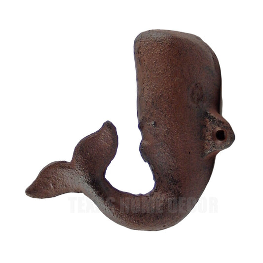 Cast Iron Whale Tail Wall Hook Coat Towel Hanger Rustic Nautical Beach Decor