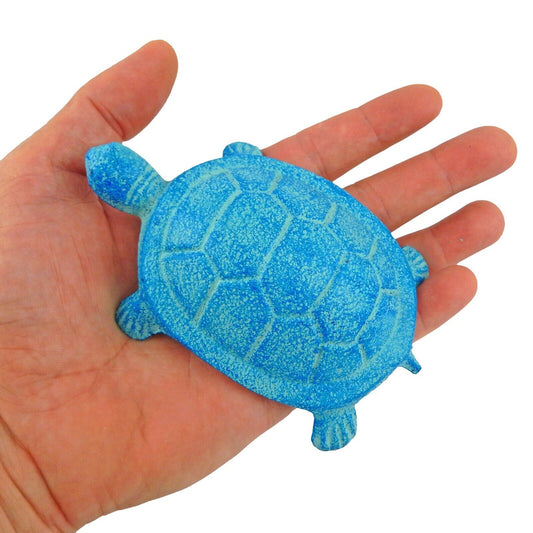 Cast Iron Turtle Figurine Antique Style Garden Pond Decor Sea Blue Finish 4.5 in