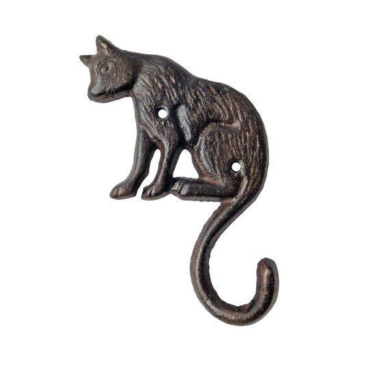 Cat Tail Key Hook Cast Iron Towel Coat Hanger Wall Mounted Antique Style Brown