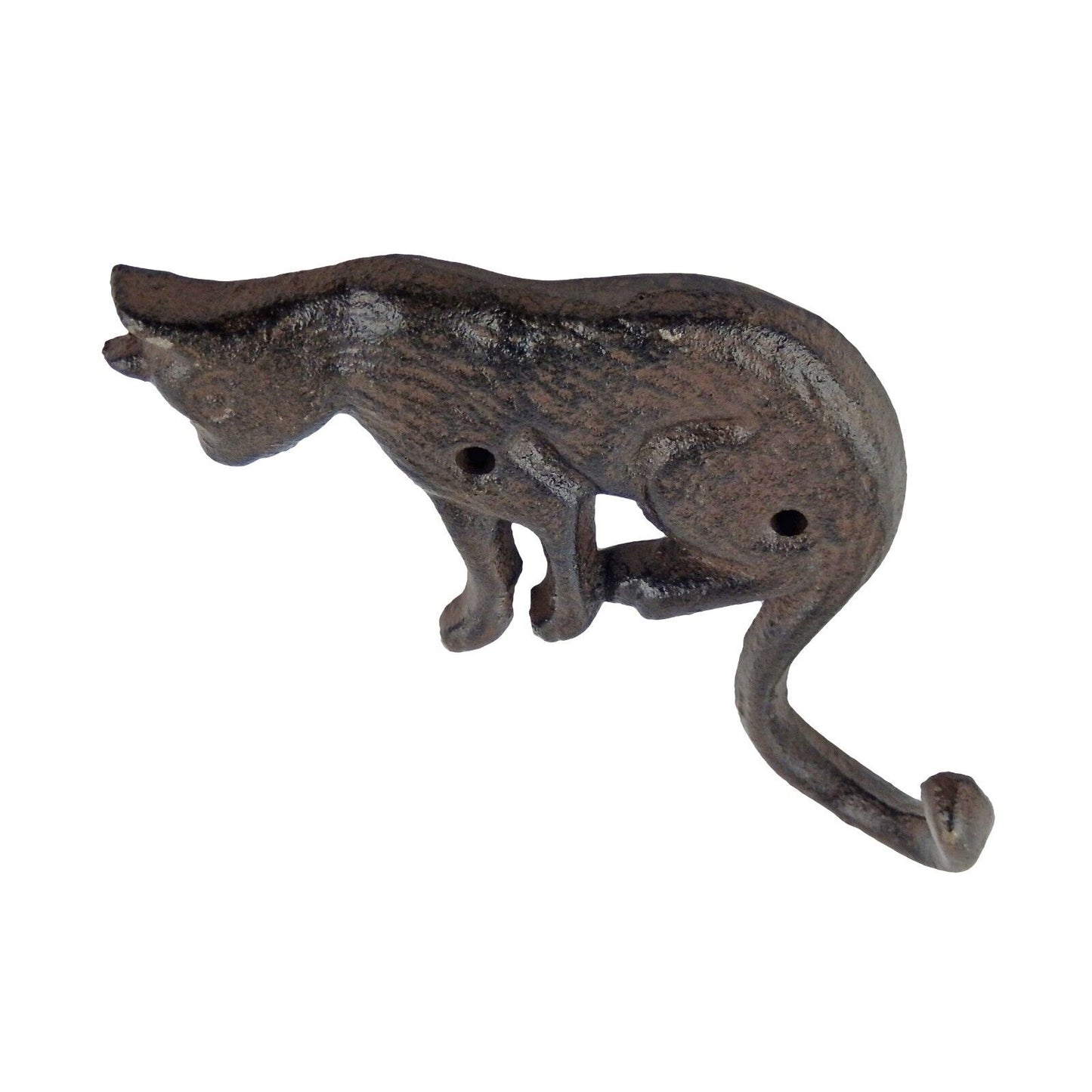 Cat Tail Key Hook Cast Iron Towel Coat Hanger Wall Mounted Antique Style Brown