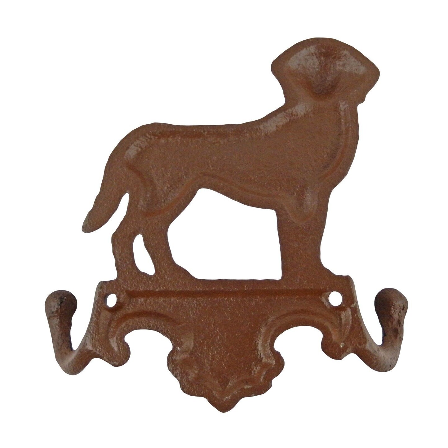 Cast Iron Dog Double Wall Hook Leash Key Towel Coat Hanger Rustic Antique Brown