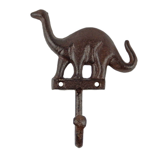 Dinosaur Wall Hook Cast Iron Key Towel Coat Dog Leash Hanger Rustic Brown Finish