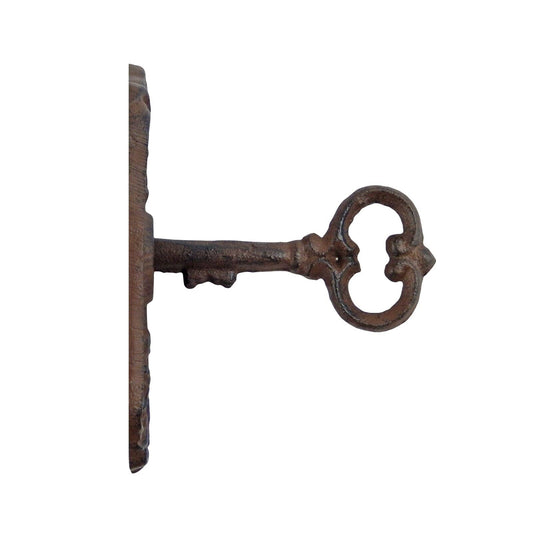 Cast Iron Skeleton Key in Lock Wall or Door Hook Towel Coat Hanger Rustic Brown