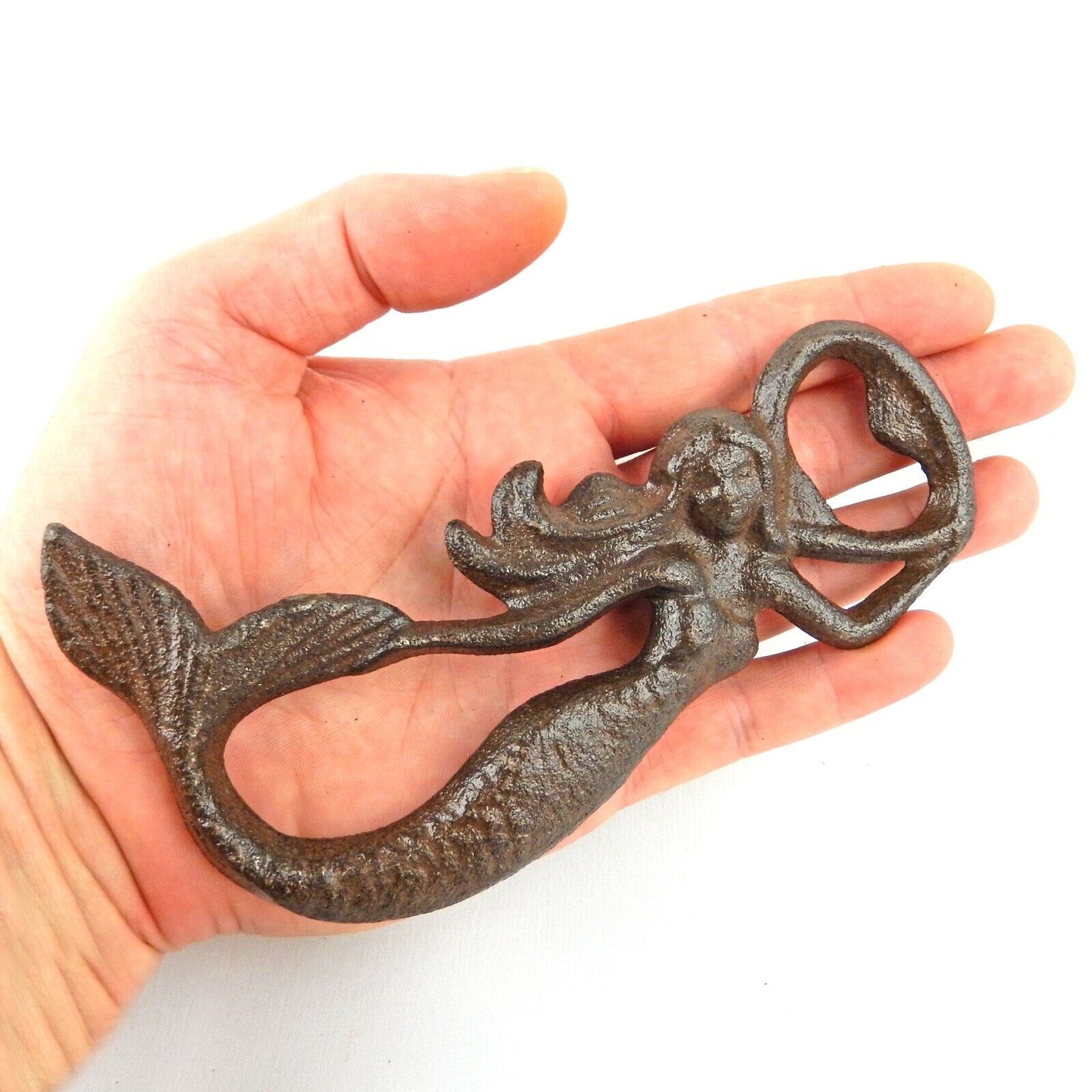 Nautical Cast Iron Mermaid Handheld Beer Soda Bottle Opener Rustic Brown 5.5 in