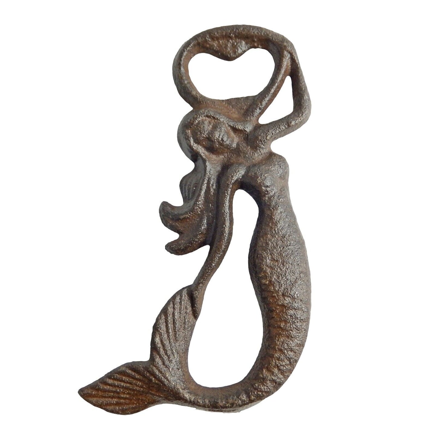 Nautical Cast Iron Mermaid Handheld Beer Soda Bottle Opener Rustic Brown 5.5 in