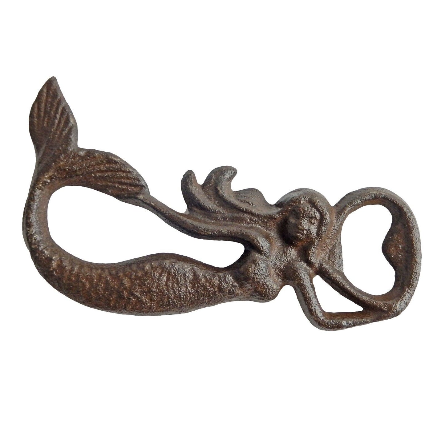 Nautical Cast Iron Mermaid Handheld Beer Soda Bottle Opener Rustic Brown 5.5 in