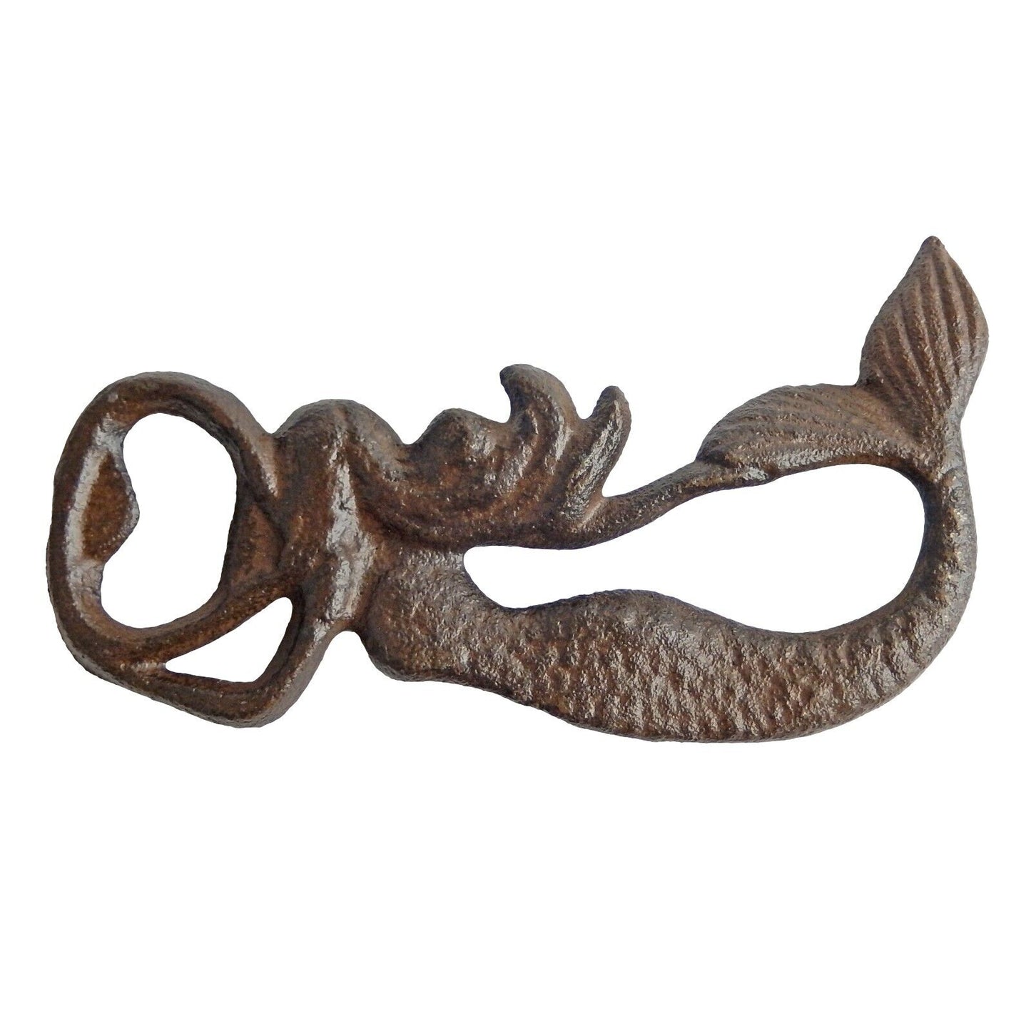 Nautical Cast Iron Mermaid Handheld Beer Soda Bottle Opener Rustic Brown 5.5 in